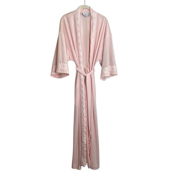 Christian Dior Loungewear Womens Velour Robe Size Large Pink Belted Maxi Vintage